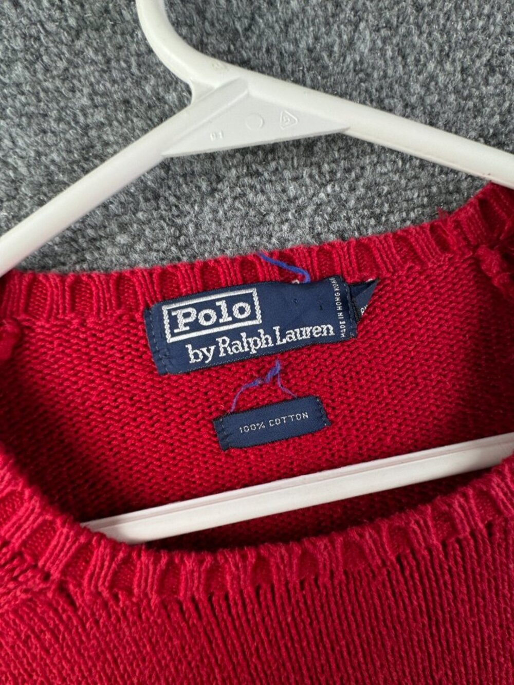 VTG Polo Ralph Lauren Red Knit Sweater Cotton Large Pullover Crew Neck Adult - Picture 6 of 10